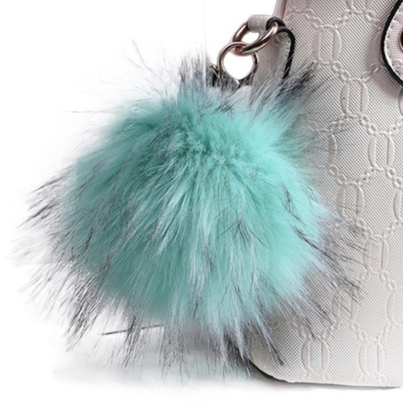 Accessories - Teal 4” Fluffy Pom Pom Keychain Bag Charm